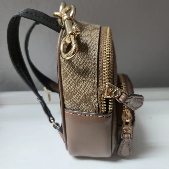 Coach Mini Backpack Bag Charm Keychain Signature Canvas Brown - Picture 2 of 7
